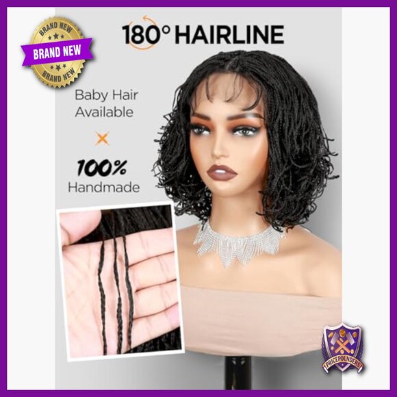 Double Full Lace Curly Micro Box Braided Bob Wig with Baby Hair Pre-Plucked